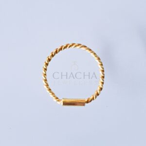9ct solid gold twisted hoop nose ring with secure support bar. Lightweight, comfortable, and suitable for multiple piercings. Everyday luxury from Cha Cha Jewellers, Bradford.