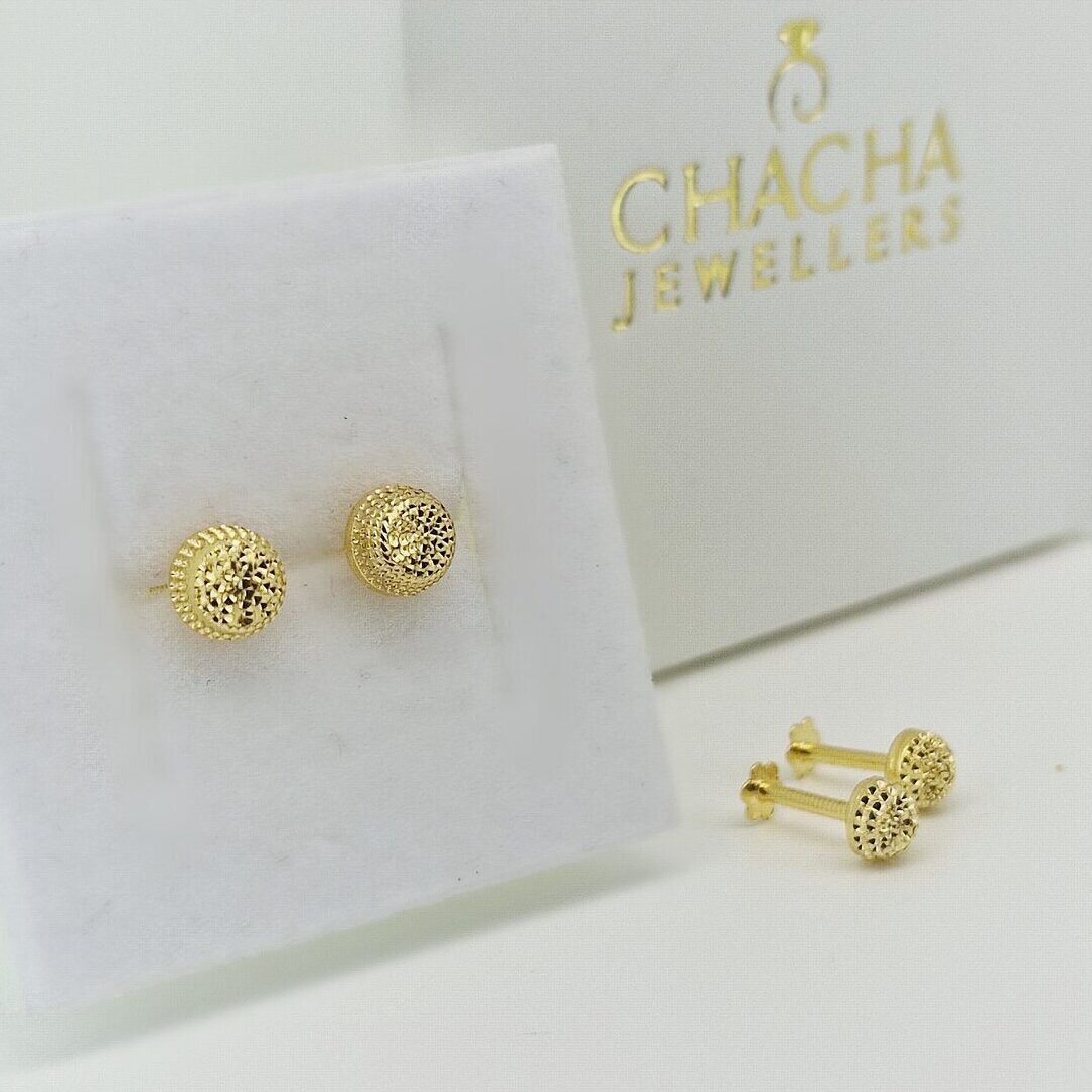 9ct Gold Textured Disc Stud Earrings