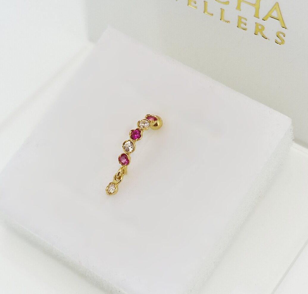 9ct Gold Pink & Crystal Nose Stud