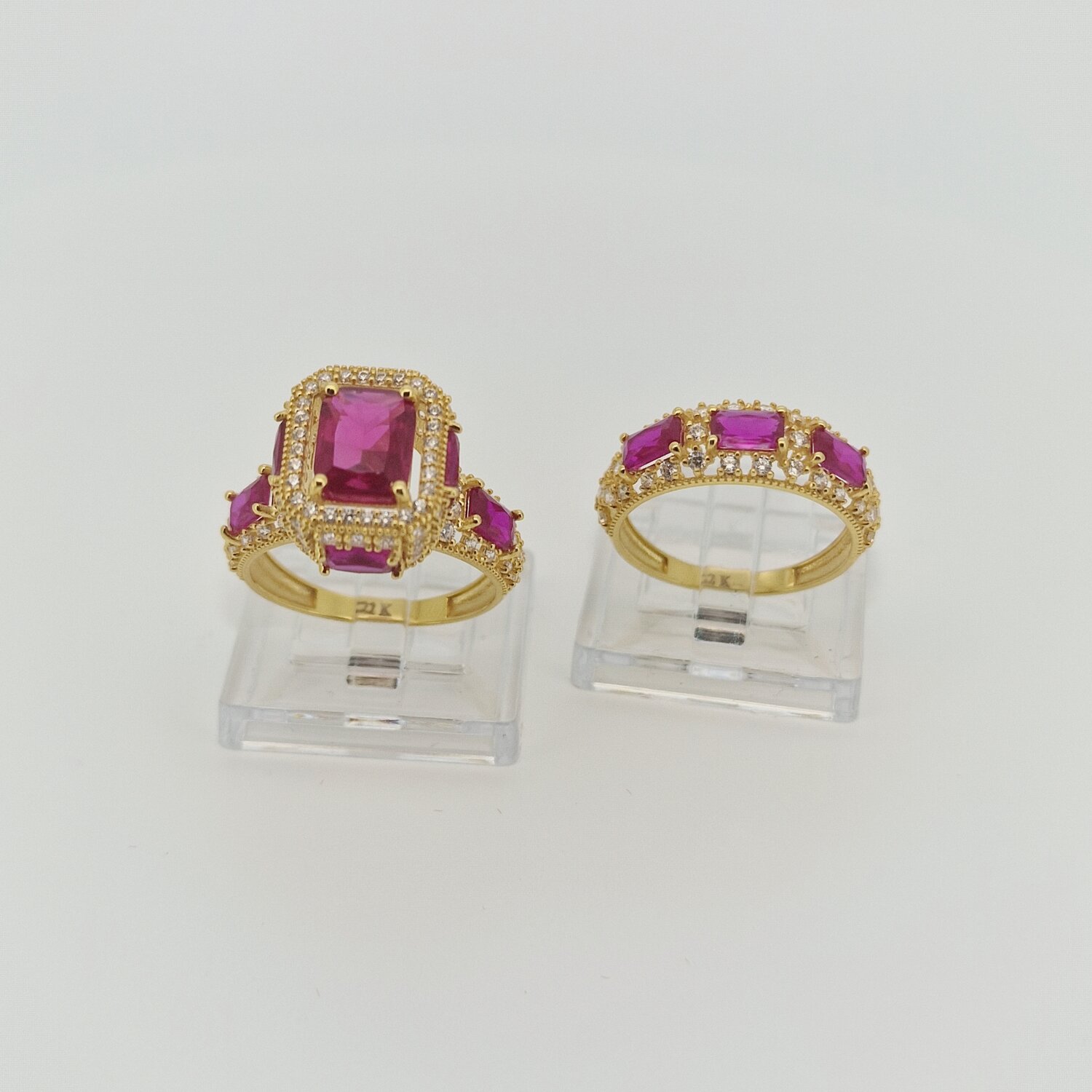 22ct Gold – Royal Double Ring with Pink Stone