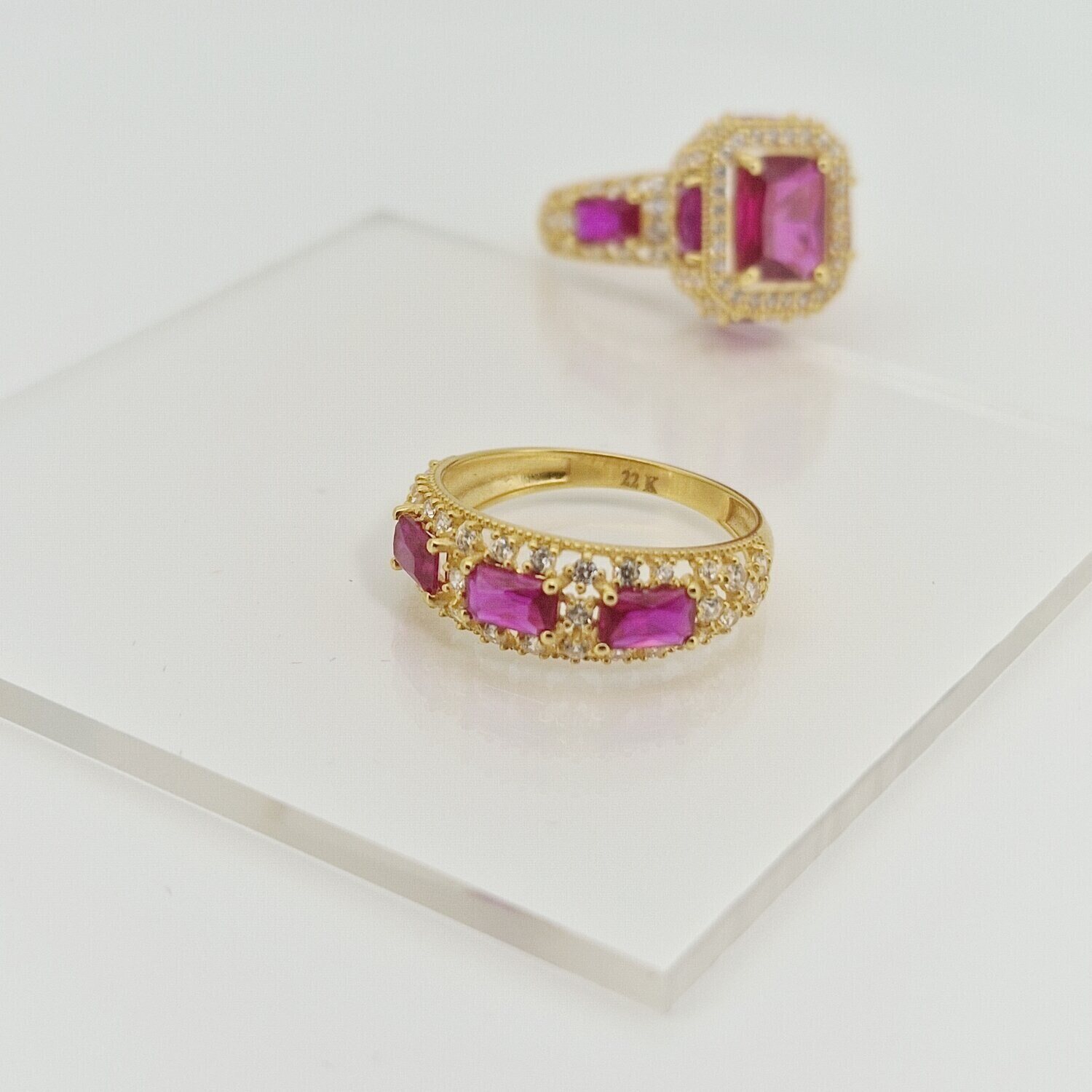 22ct Gold – Royal Double Ring with Pink Stone - Image 4