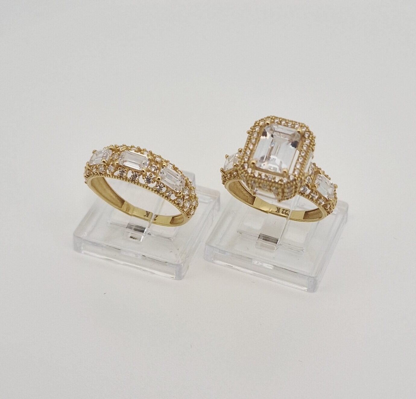22ct Gold – Royal Double Ring with Crystal Emerald-Cut Stone
