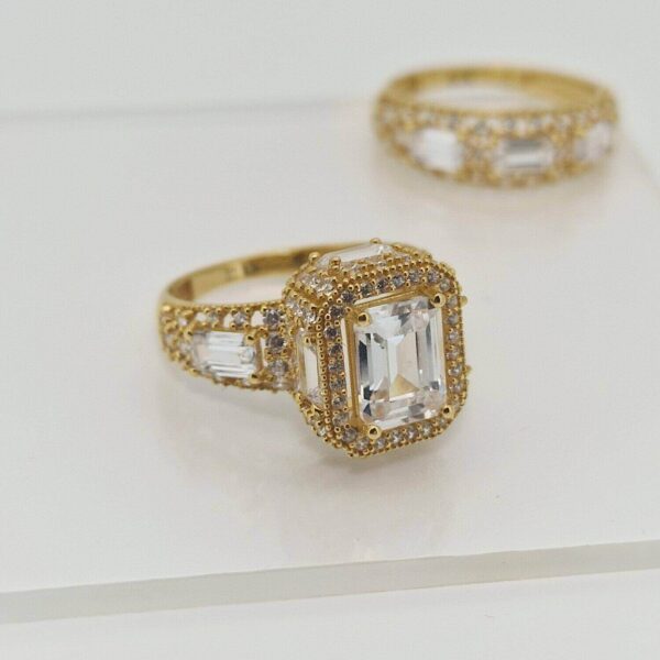 22ct Gold – Royal Double Ring with Crystal Emerald-Cut Stone - Image 4