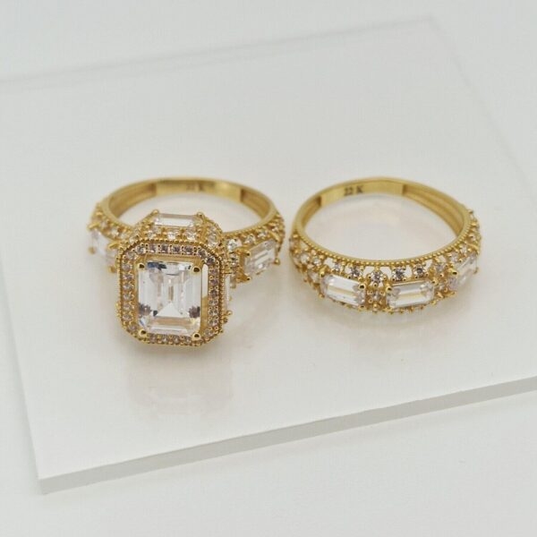 22ct Gold – Royal Double Ring with Crystal Emerald-Cut Stone - Image 3