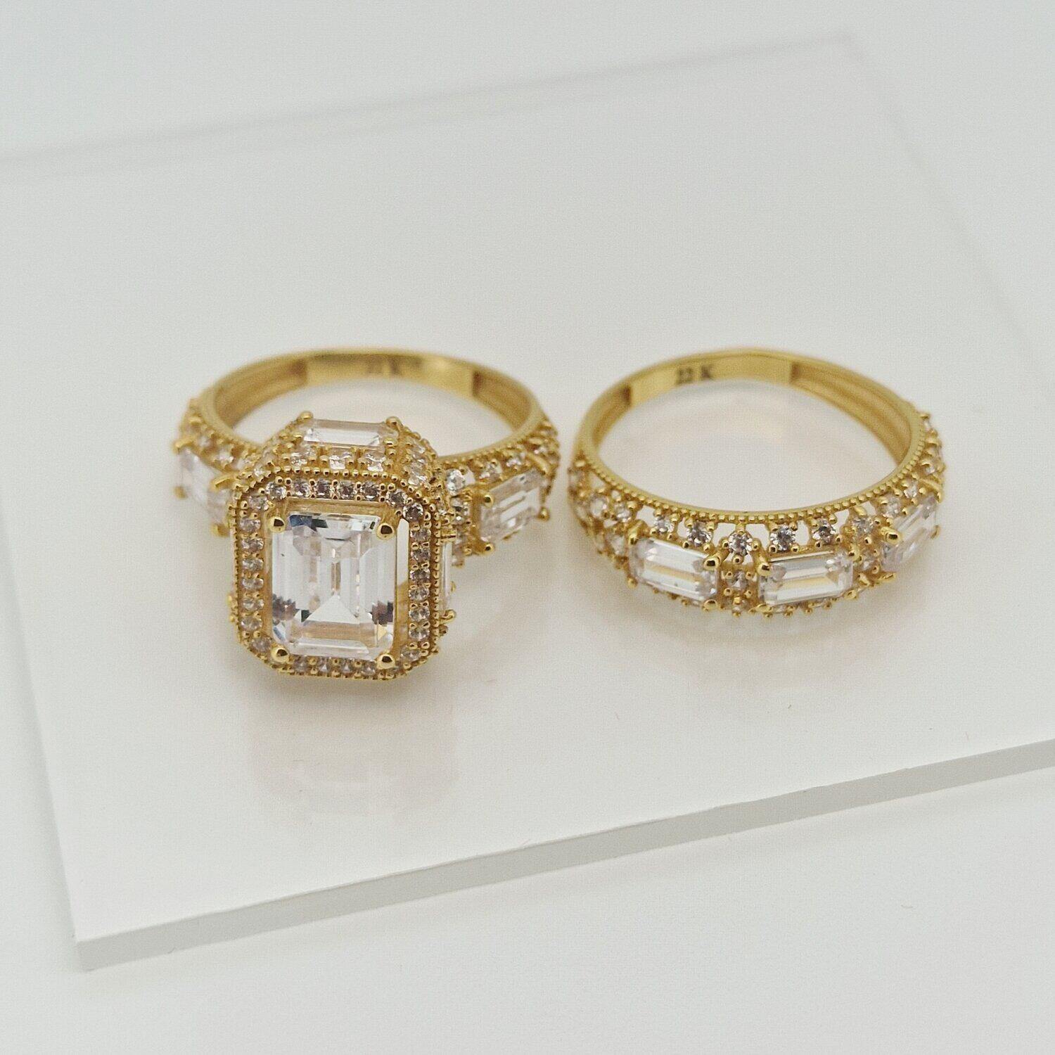 22ct Gold – Royal Double Ring with Crystal Emerald-Cut Stone - Image 3