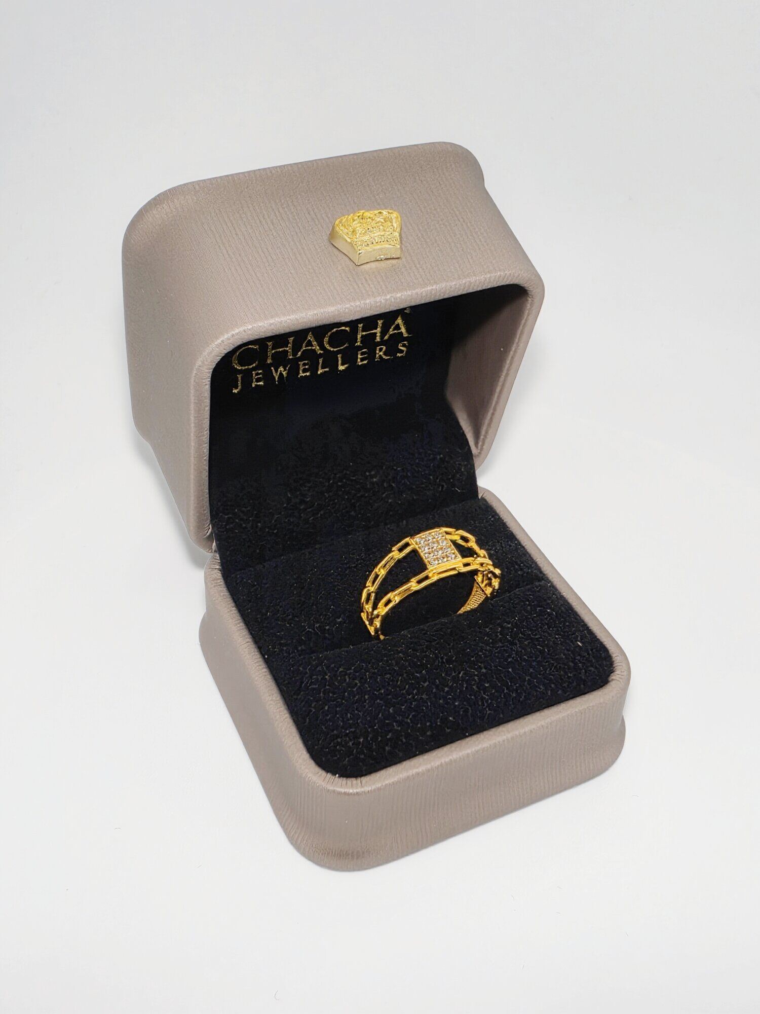 21ct Gold Double Chain Sparkle Ring - Image 2