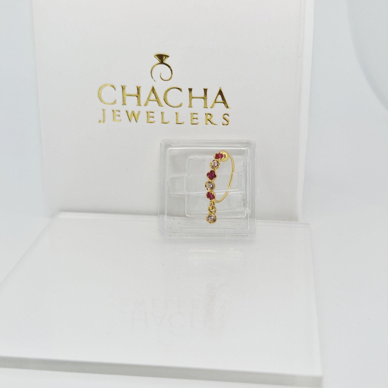 9ct Gold Pink & Crystal Nose Stud - Image 2